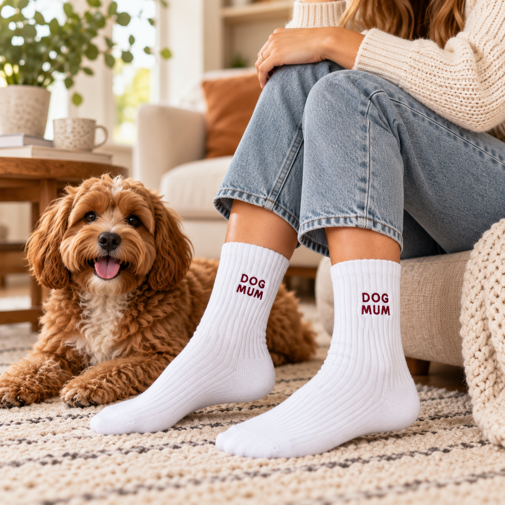 Bestickte Socken - DOG MOM