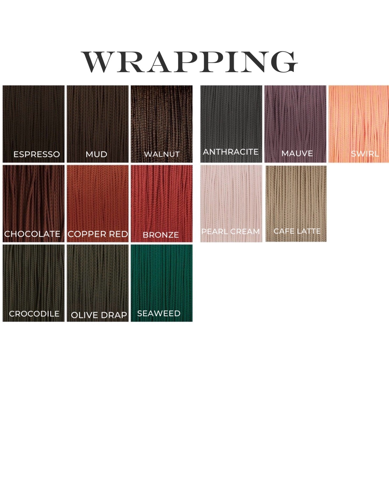 Farbkarte Wrapping/Takelung – verfügbare Farben
