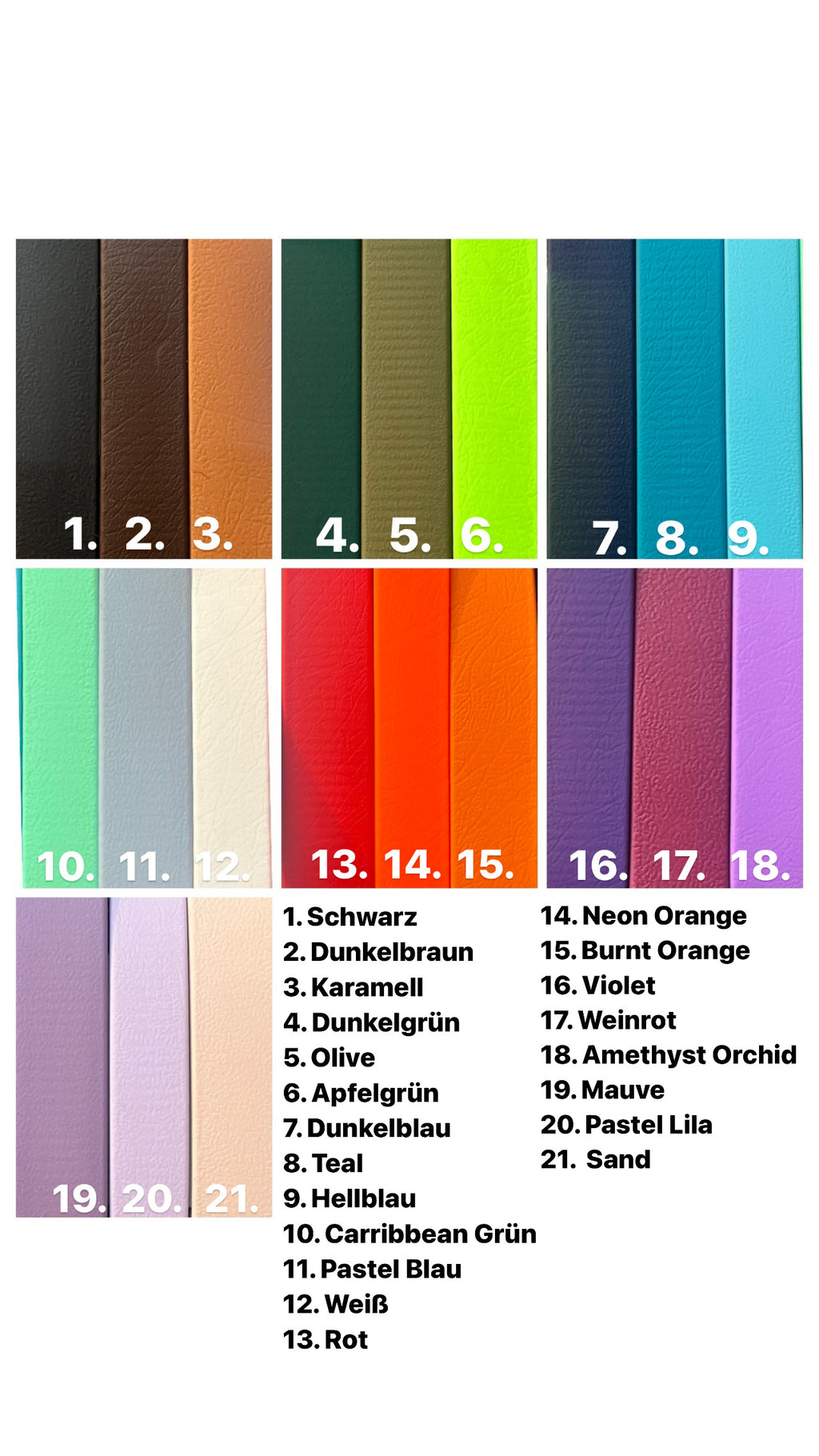 Farbkarte Biothane – verfügbare Farben