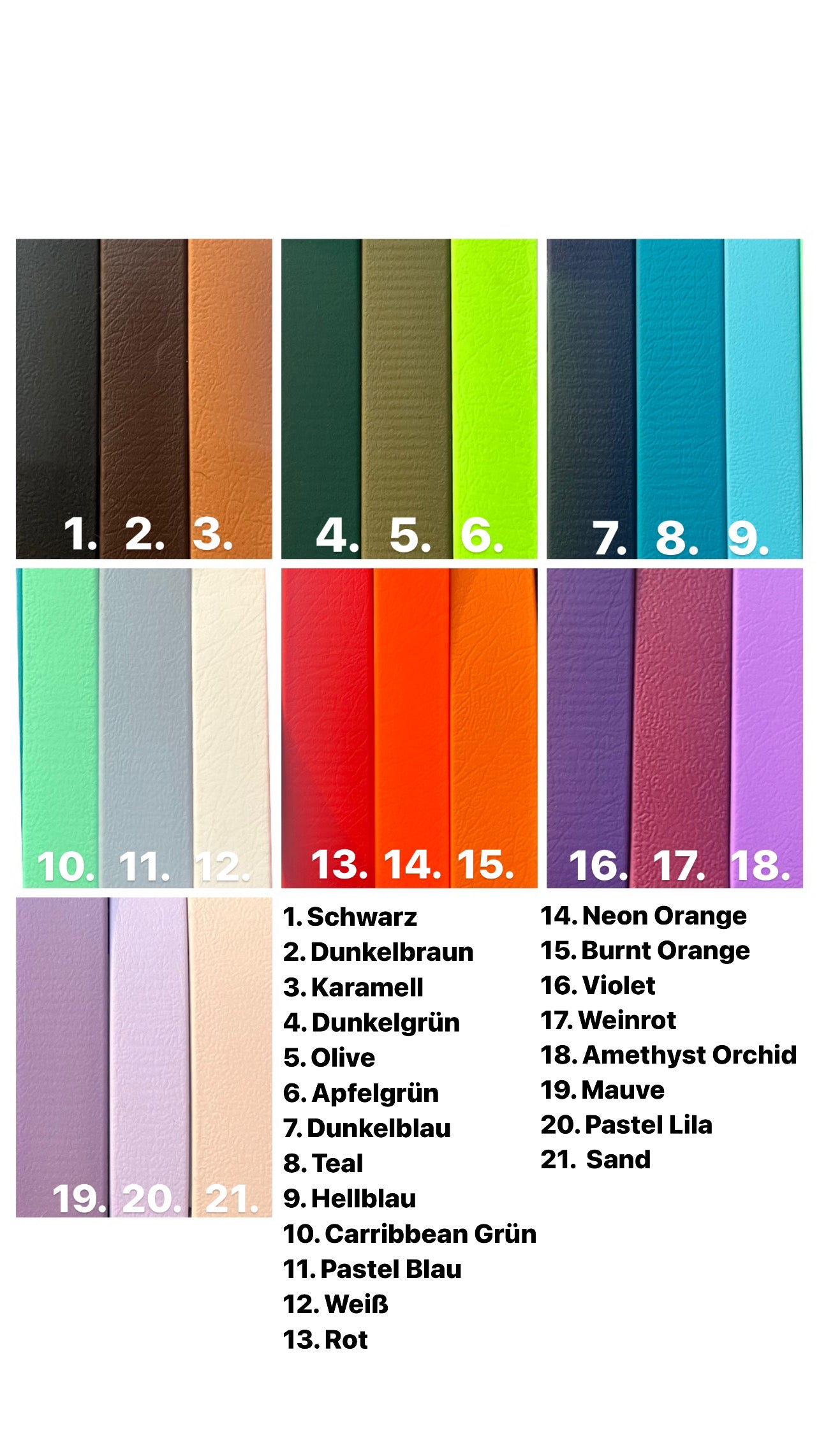 Farbkarte Biothane – verfügbare Farben
